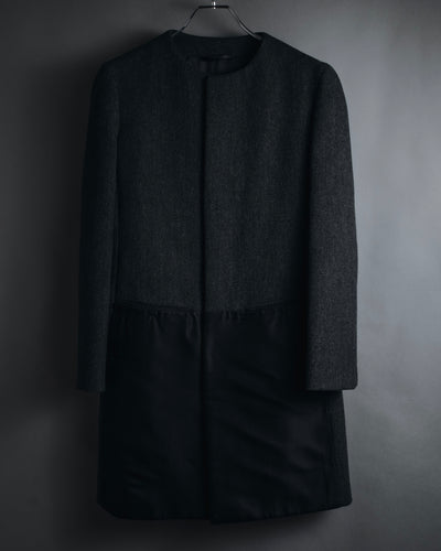 "PRADA" Collarless wool and technical panel coat