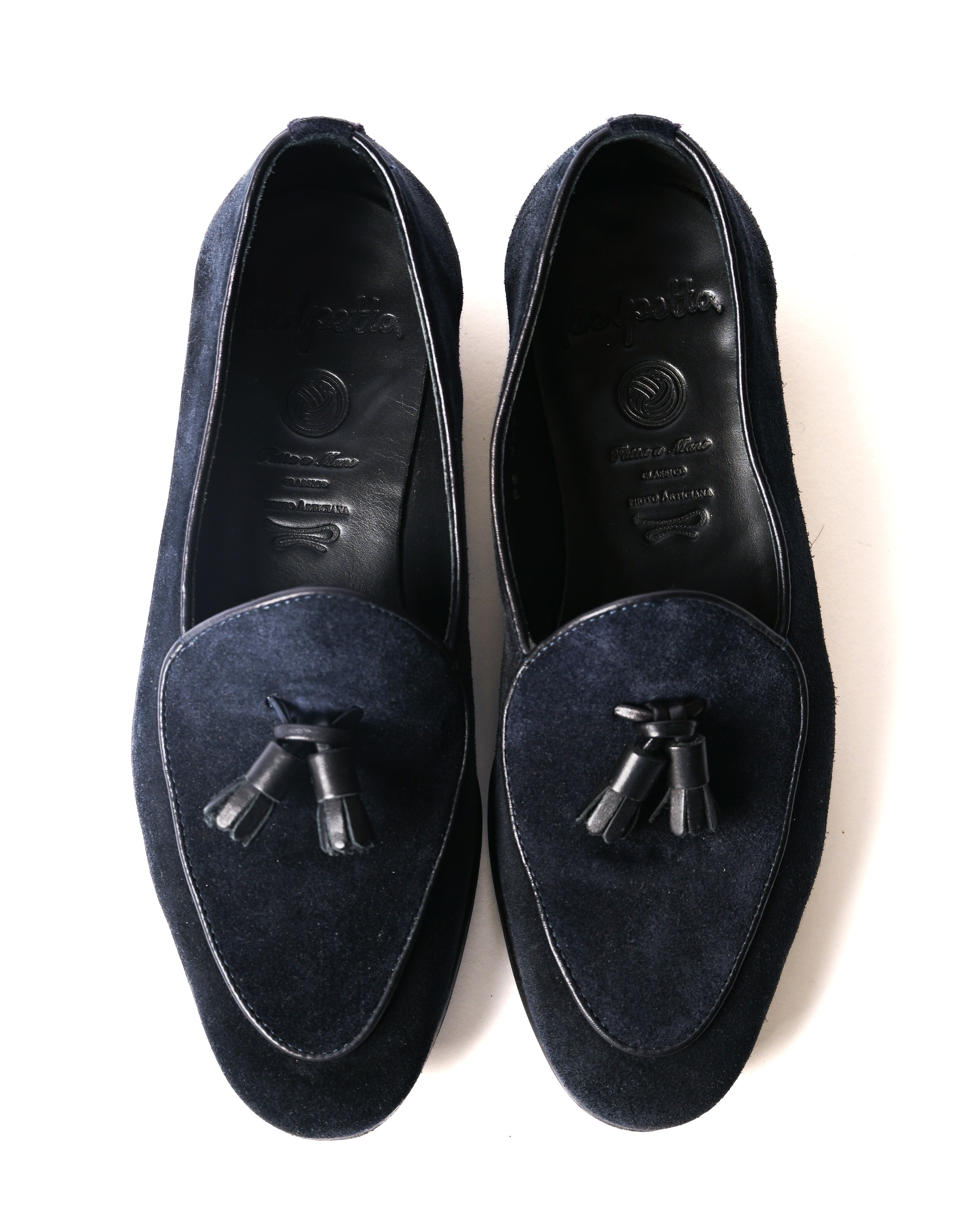 POLPETTA × Brilla per il gusto/ “ PASSO” Suede Tassel Loafers Navy 