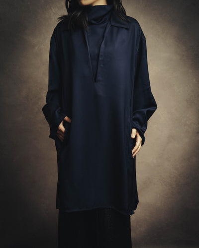 -SPECIAL- "Jil Sander" 2023 Elegant rayon skipper mock-neck shift dress