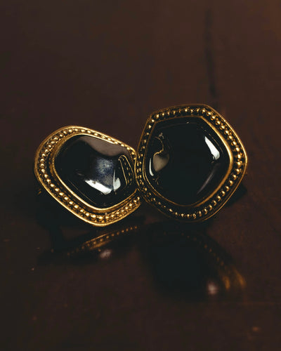 "Yves Saint Laurent" 80's-90's Sculptural black cabochon clip-on earrings