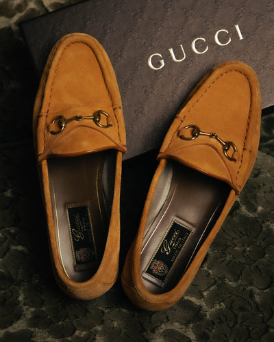 "GUCCI" 10's Camel suede horsebit loafers