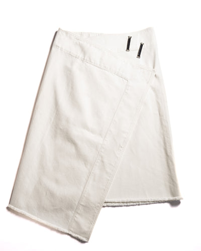 CÉLINE by Phoebe Philo/ Metal Hook Detail Denim Wrap Skirt White