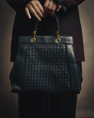-SPECIAL- “Bottega Veneta” 00’s intrecciato braided handle oversized leather tote bag