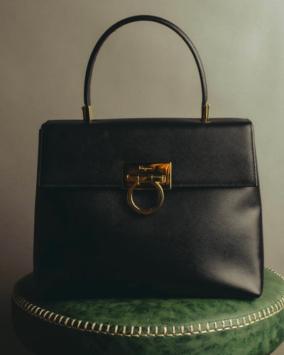 "Salvatore Ferragamo" 90's-00's Structured gancini leather top handle bag
