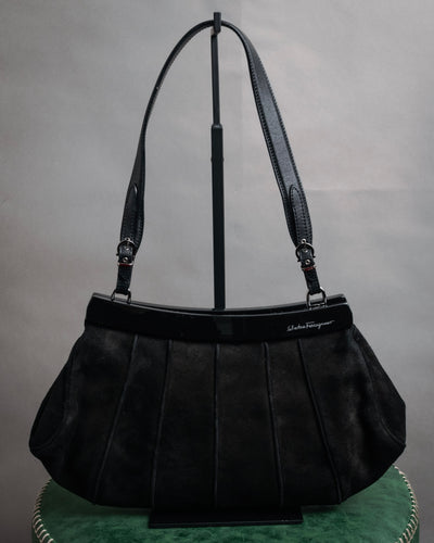 “Salvatore Ferragamo” 90’s-00’s Sculptural suede frame bag
