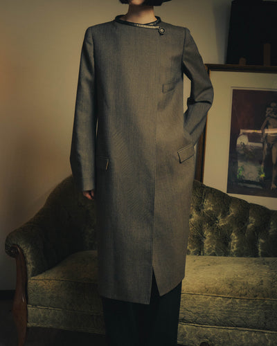 -SPECIAL- “HERMÈS Late 00’s-10’s leather piped virgin wool long coat