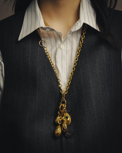 -SPECIAL - “CHANEL” 70’s-80’s Gripoix glass cabochon charm sautoir necklace