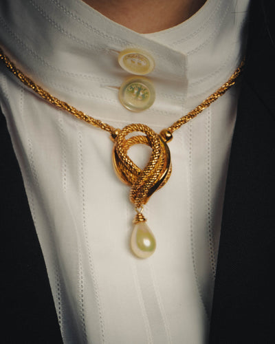 –SPECIAL– “Christian Dior” 80’s-90’s rope knot pearl drop necklace