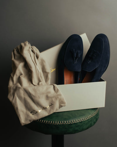 "Santoni" 2010's-2020's Elegant navy suede tassel loafers
