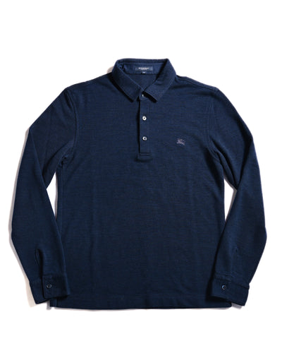BURBERRY/ Nova Check Patterned Lining Long Sleeves Knit Polo Navy
