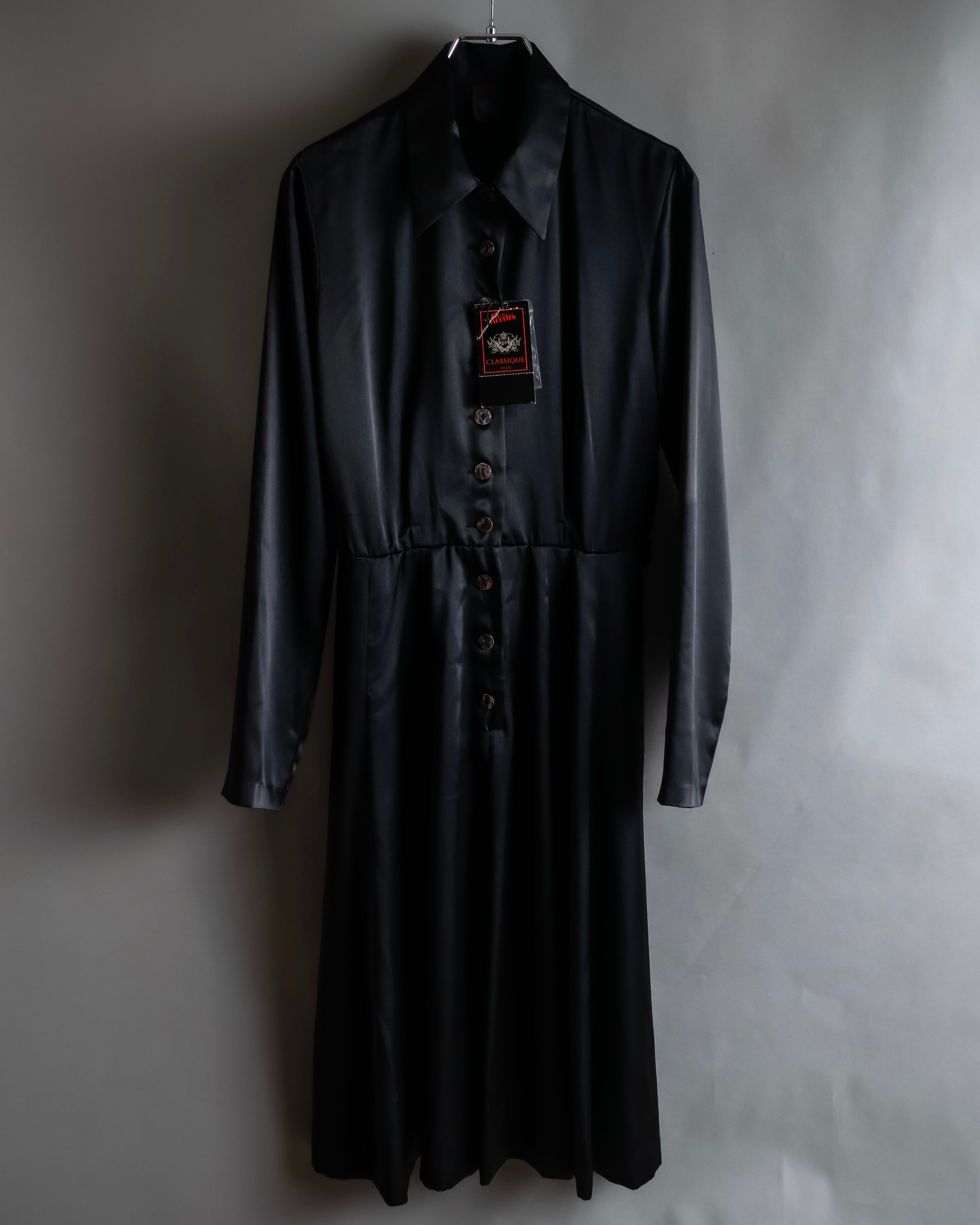 JEAN PAUL GAULTIER - CLASSIQUE Shirred Shirt Dress - Black - Size 40