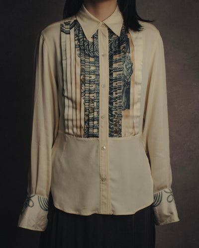 -SPECIAL- “HERMÈS” 80’s scarf panel silk shirt
