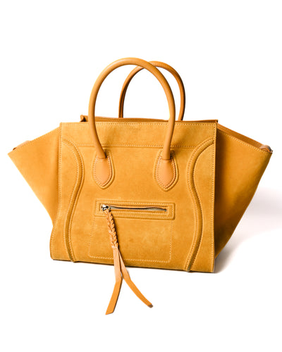 CELINE by Phoebe Philo/ “Luggage Phantom” Medium Suede Leather Handbag Yellow