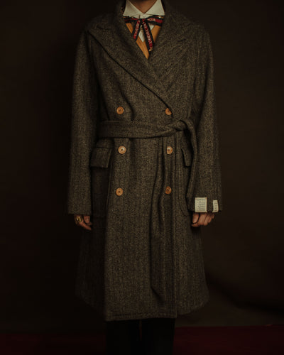 –SPECIAL– “GUCCI” 2010’s-20’s Full canvas belted herringbone tweed coat