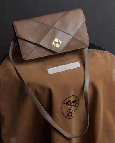 "HERMES" 70's Diamond stitched envelope leather bag