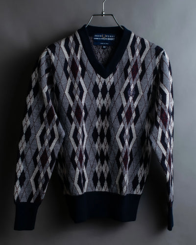"COMME des GARCONS SHIRT × FRED PERRY" Argyle pattern box silhouette wool knit
