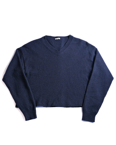 Miu Miu/ 2022 Cropped V-Neck Wool Sweater Navy