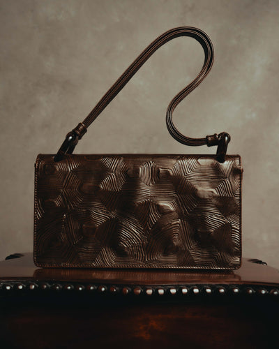 "PRADA" 90's Sculptural embossed leather shoulder bag