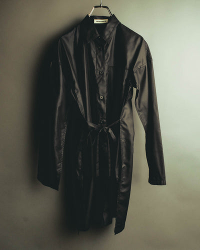 "ISSEY MIYAKE PERMANENTE" 90's-00's Fluid belted long shirt coat