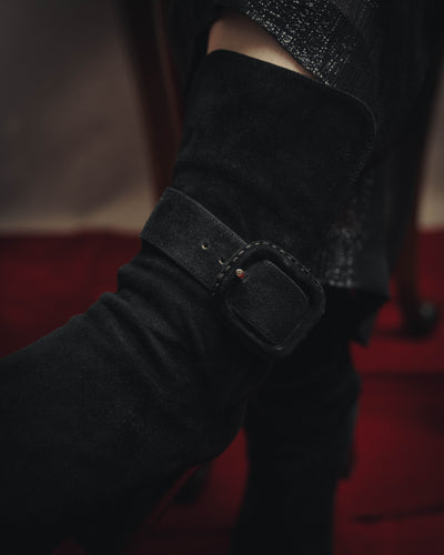 -SPECIAL- "Hermès" 90's-00's Margiela era fold-over black suede belt boots