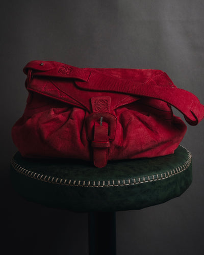 "LOEWE" 90’s-00’s gathered suede buckle shoulder bag