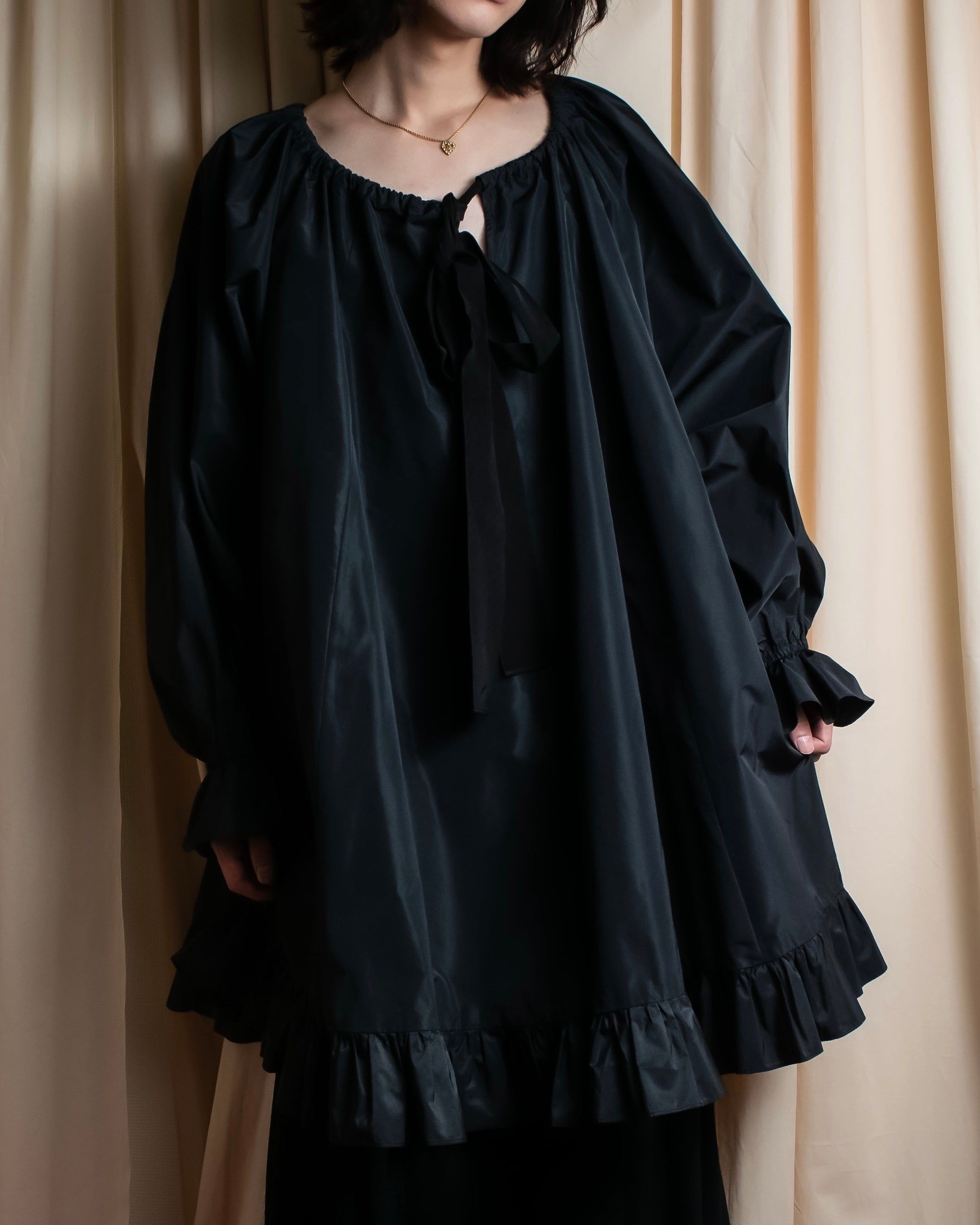white christmas dresses PATOU - Ribbon Shirred Poncho Dress - Black - Size 36