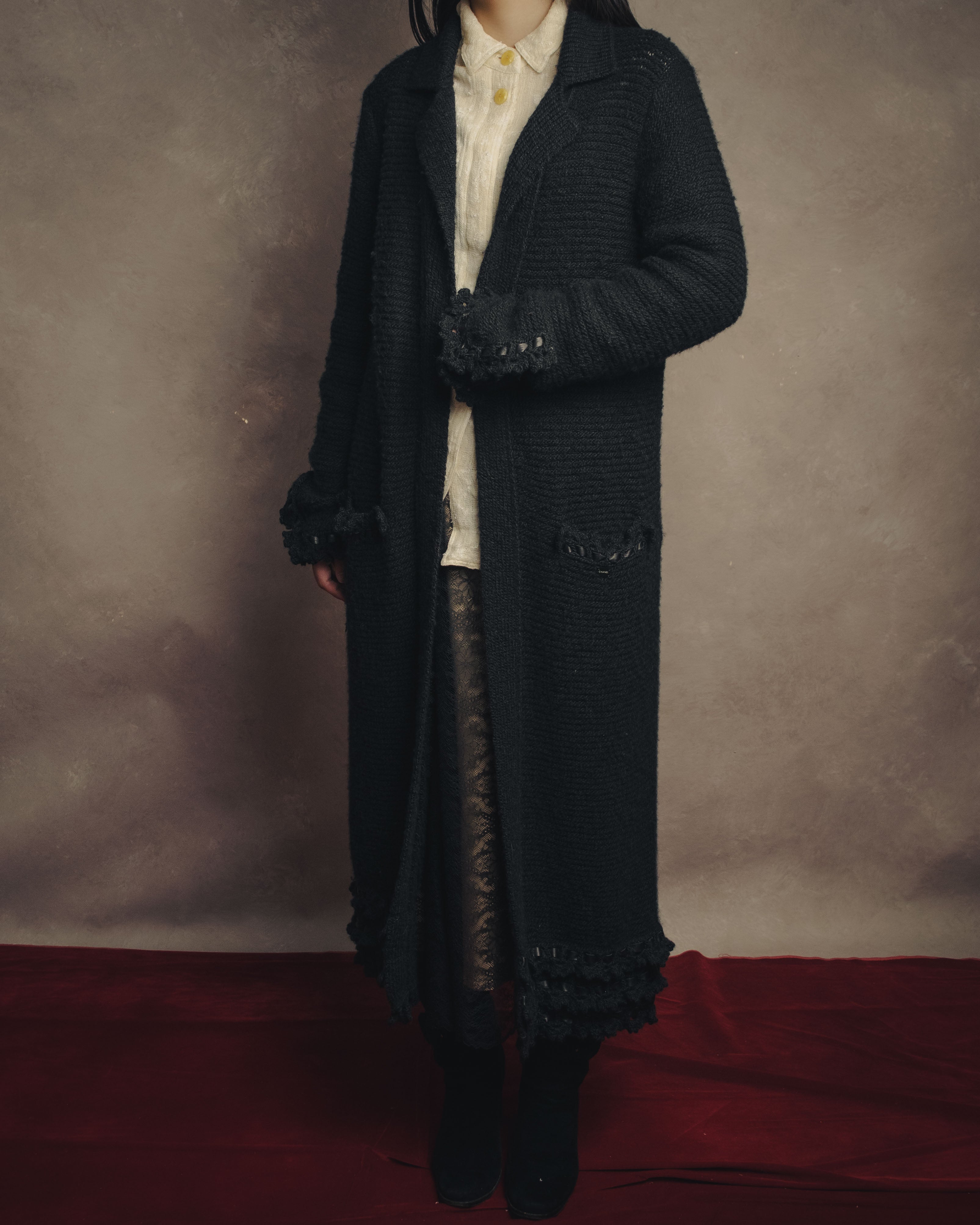 SPECIAL- “CHANEL“ 2004 Leather interlaced long knit coat – MOOD