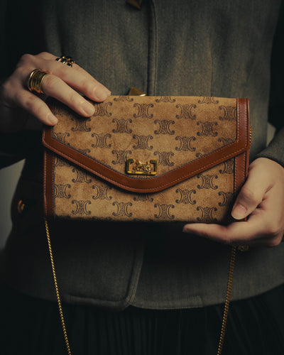 –SPECIAL– "CÉLINE" 70's-80's Vintage monogram suede chain shoulder bag