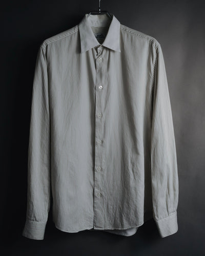 "HERMES" 90’s-00’s Cleric collar striped cotton shirt