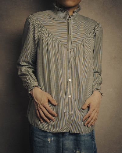 -SPECIAL- “CELINE” 2018’s silk striped ruffle bow blouse