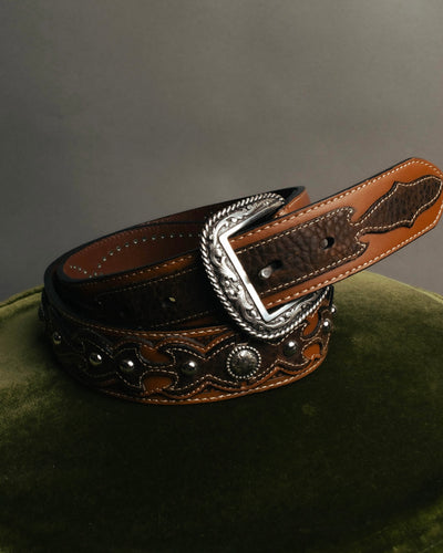 "ARIAT" 00's-10's Studded tooled leather western belt