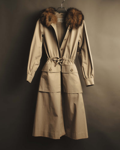 "Yves Saint Laurent" Vintage fox fur trimmed hooded long coat