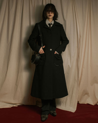 –SPECIALS– "LOEWE" 2017-2018 Minimal a-line calfskin piping coat