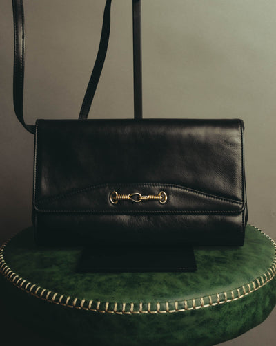"CELINE" 70's-80's Classic horsebit leather shoulder handbag
