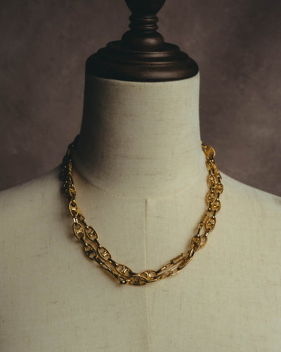 "CELINE" 80's-90's Ornate gold-tone long chain necklace