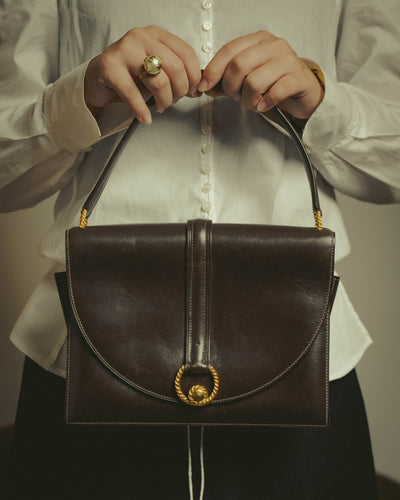 -SPECIAL- "HERMES" 50's Vintage box calf leather shoulder bag