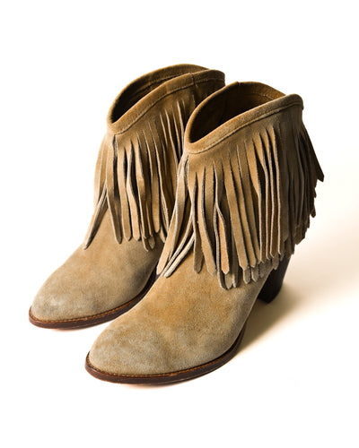 VINTAGE/ Fringe Detailed Suede High Heal Boots