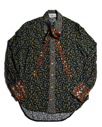 GUCCI × LIBERTY LONDON/ 2020AW Original Floral Pattern Fabric Ribbon Tie Button Down Shirt