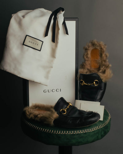 "GUCCI" 2010's Fur lined horsebit backless loafer
