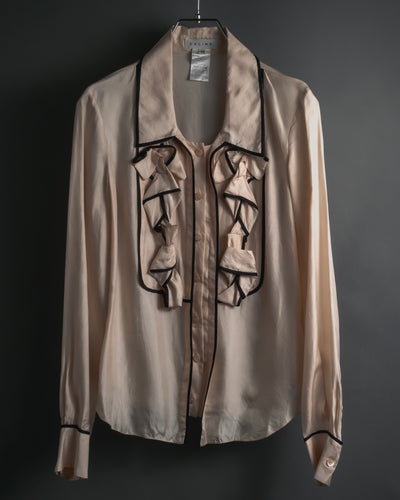 "CELINE" 00’s Piped ruffle silk blouse