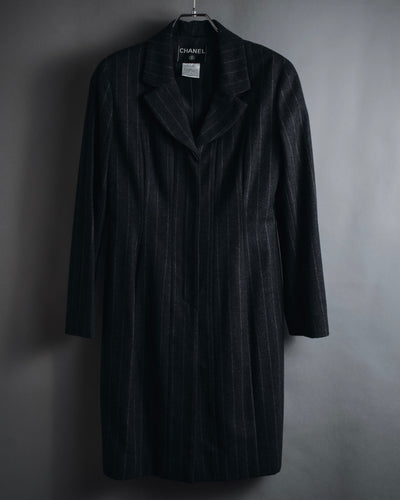 "CHANEL" 99AW pinstriped wool long tailored jacket