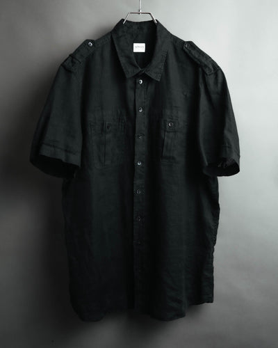 -MOOD MILLÉSIMES- 00’s black linen epaulet half-sleeve shirt by “ARMANI COLLEZIONI”