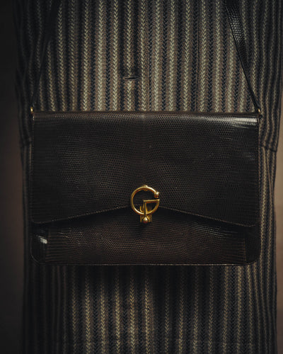-SPECIAL- “GUCCI” 70’s-80’s lizard embossed flap shoulder bag