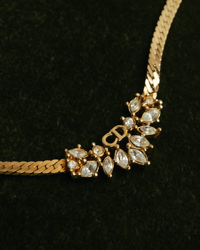 "Christian Dior" 80's-90's Rhinestone logo necklace