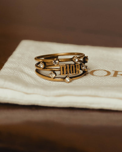 “Christian Dior” 00’s Crystal embellished Dior logo multi band ring