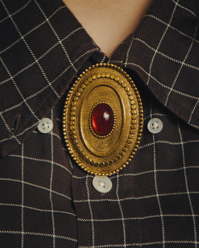 -SPECIAL- “CHANEL” 1982Years red cabochon oval brooch