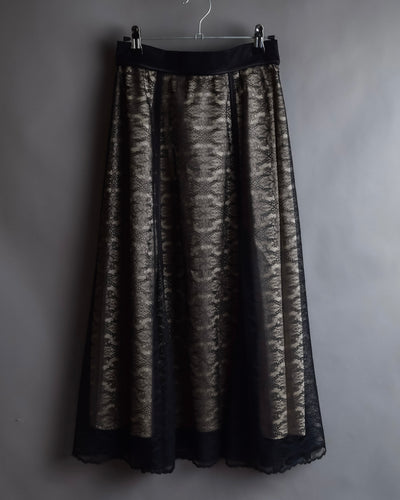 "LANVIN en Bleu" Flowers black lace layered skirt