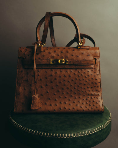 "JARDIN DES SACS" 80's-90's Structured ostrich leather top handle bag