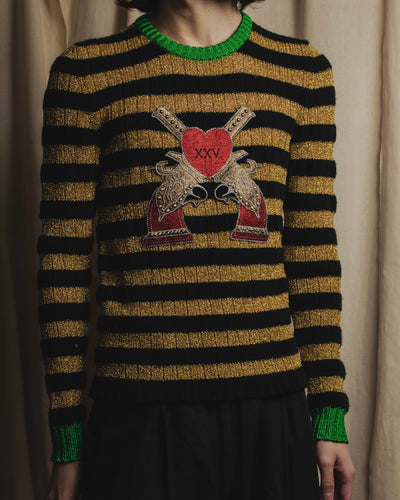 "GUCCI" 17-18aw striped lurex emblem knit sweater