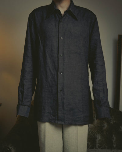 -SPECIAL- “HERMES” 90’s-00’s wide-collar linen shirt